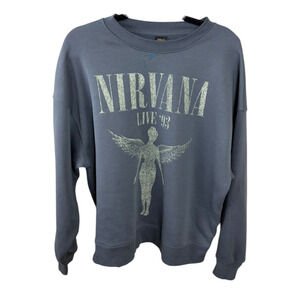 Nirvana Live '93 Sweatshirt Mens Graphic Print Grey Pullover Size M Relaxed